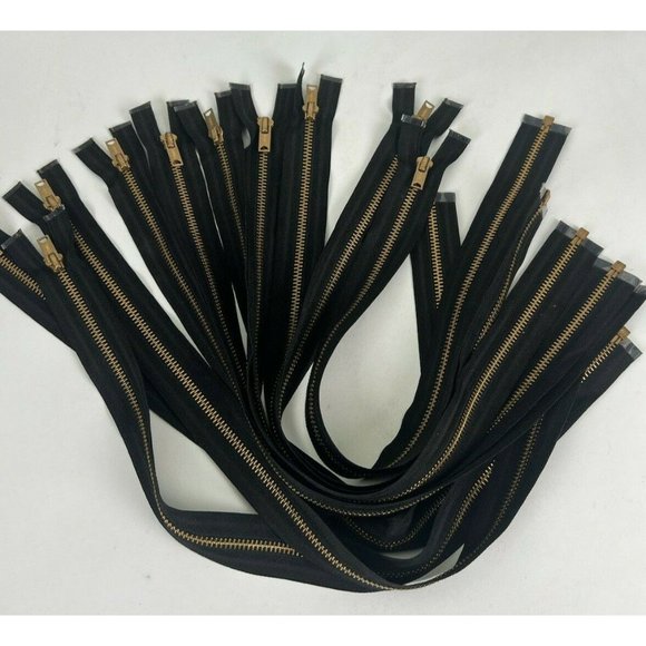 10x NOS Vintage Lot Scovill USA Metal Brass Zipper Pulls Zippers~21" Replacement - Picture 1 of 10